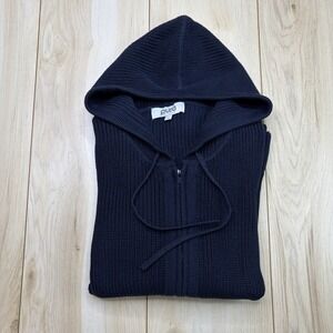 Pura Cashmere Supima Cotton Fisherman Hoodie Womens Size Small Blue Comfort